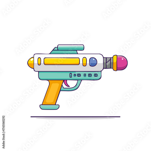 Vibrant retro futuristic ray gun illustration with colorful sci-fi blaster design