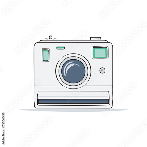 Retro Instant Camera with Lens and Viewfinder Simple Cartoon Style
