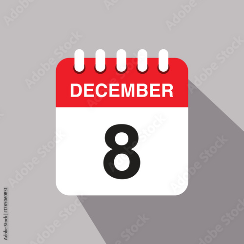 8 december calendar date icon. vector illustration with shadow design