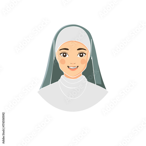Smiling nun wearing traditional habit and veil illustration