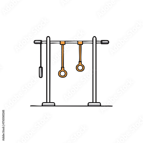 Doodle illustration of gymnastic rings and pull up bar workout equipment