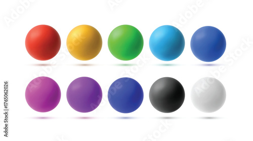 illustration of colorful spheres on white background with soft shadows