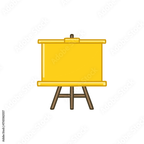 Illustration of  cartoon drawing with a yellow empty whiteboard, easel stand to present information.