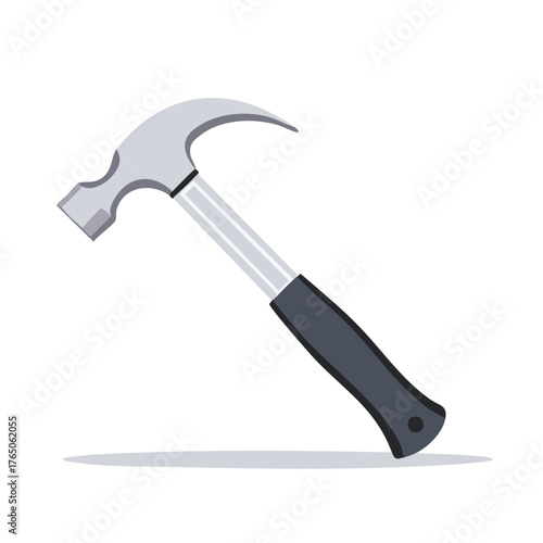 Isolated claw hammer with metal head and black handle for hammering nails, DIY tools and construction, carpentry equipment