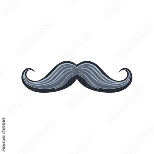 Elegant grey mustache with curled tips. Retro men's facial hair vector illustration graphic.