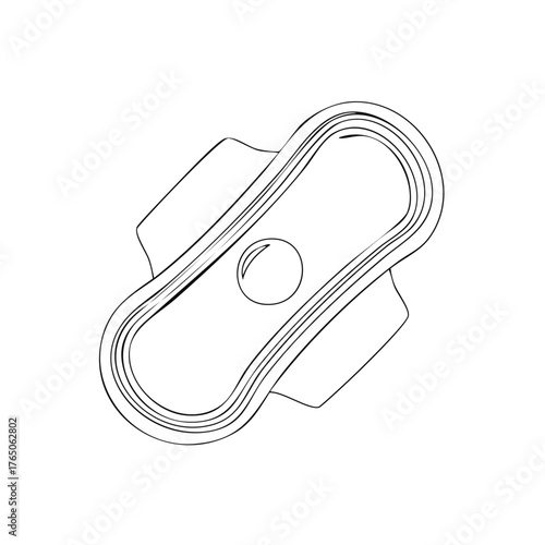 Hand-drawn outline of a sanitary napkin with absorbent layers and wings