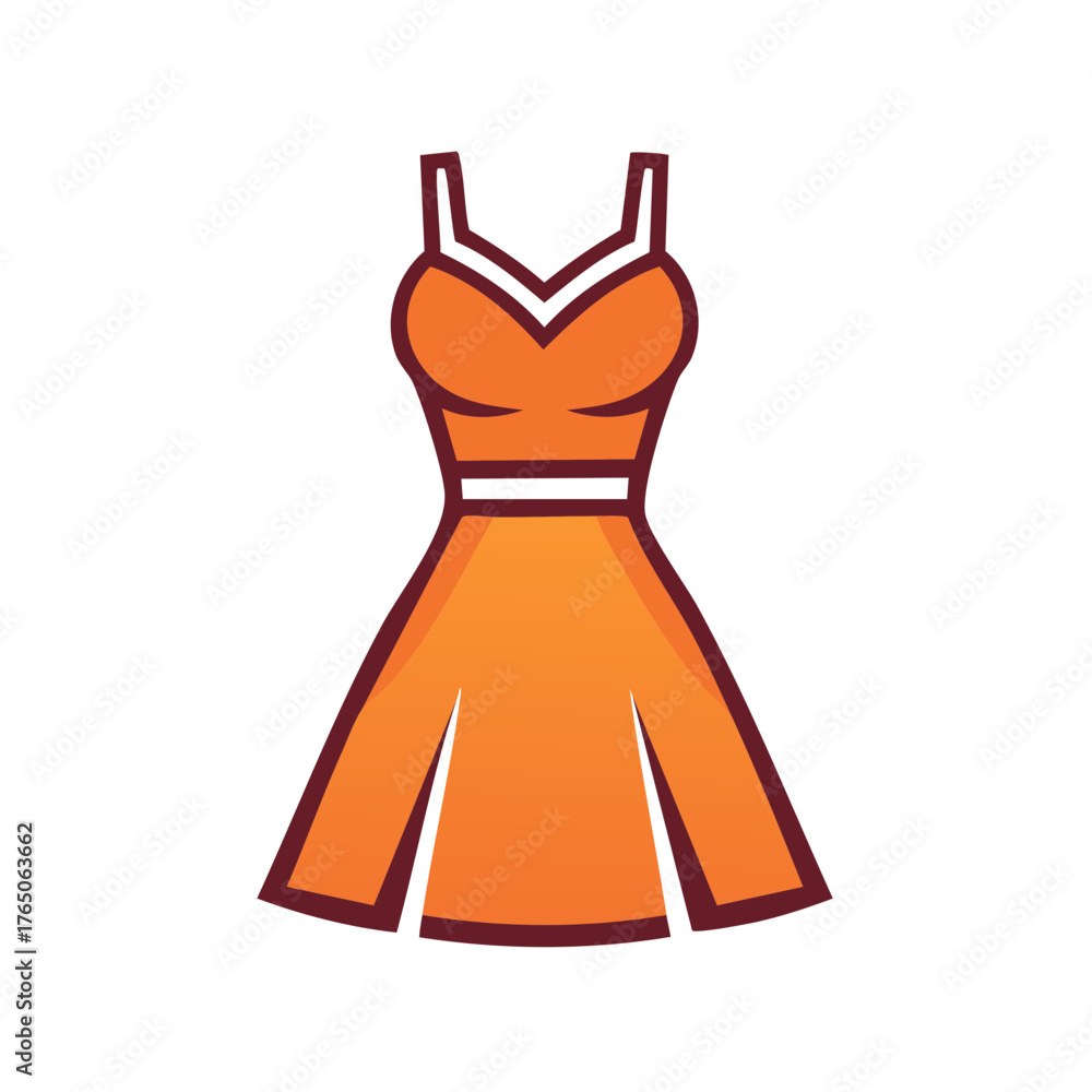 Obraz premium Elegant sleeveless A-line orange dress with a v-neck and a white waistband, fashion icon