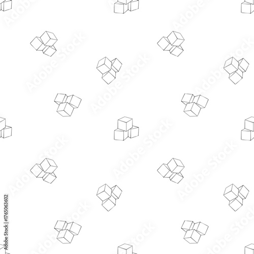 Vector Seamless pattern of baby toys. Outline pyramid of cubes. Cute repeated background with Stack of constructor blocks. Hand drawn ink illustration for fabric, baby textile, wallpaper, packaging