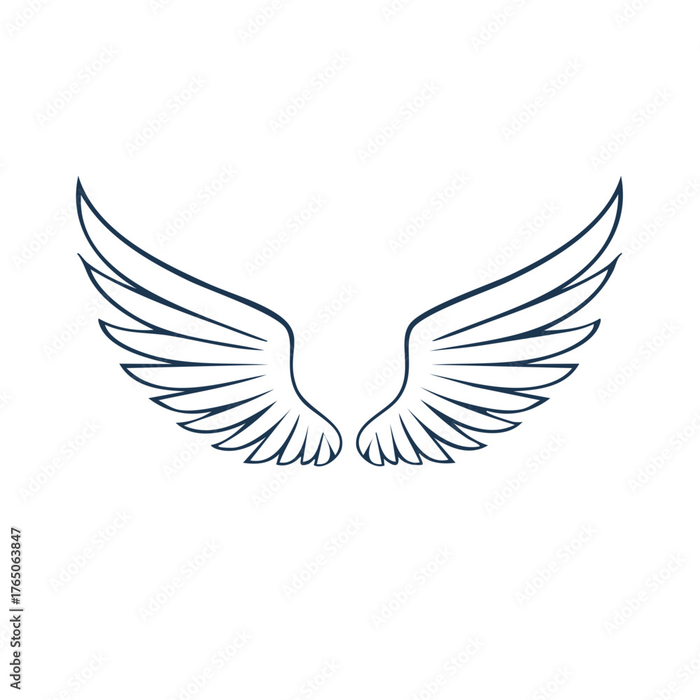 Obraz premium Elegant Graphic Wings Set Illustration in Blue Outline Style on White Background for Symbolism, Design Elements, Decor