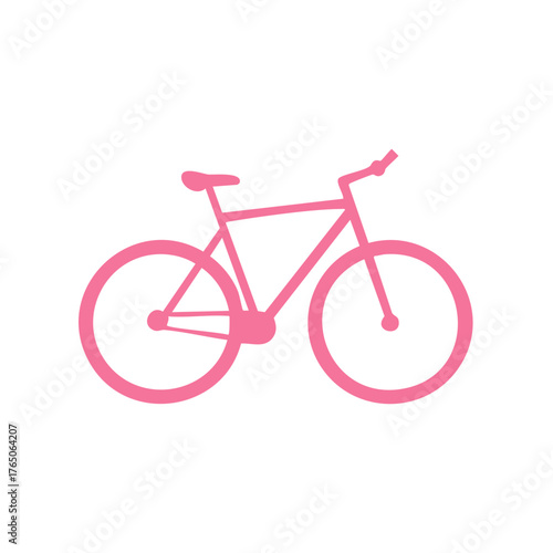 Simple Pink Bicycle Icon Silhouette on White Background