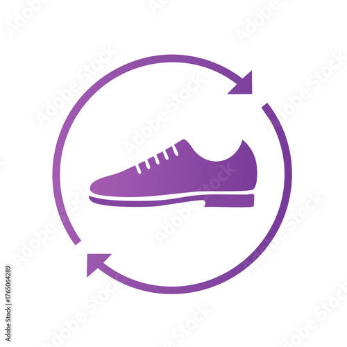 Purple shoe icon with circular arrows indicating rotation or recycling