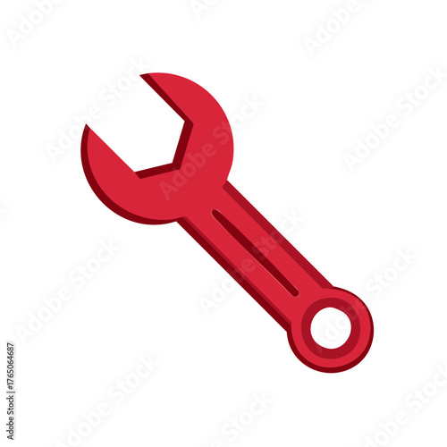Close up of single red adjustable wrench for repairs and construction projects
