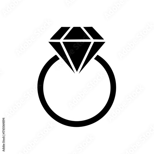 Elegant Black Diamond Ring Icon for Engagement and Wedding Jewelry Symbol