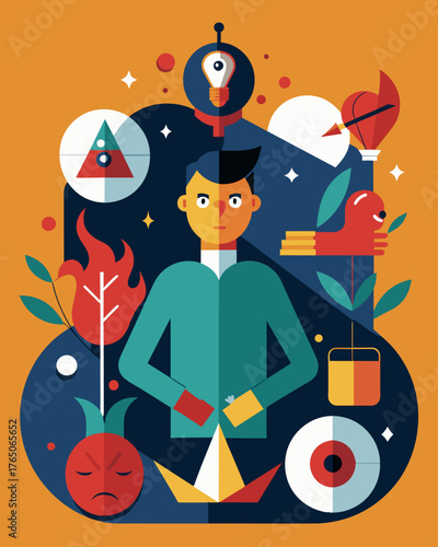 A neverending inner battle between desires and responsibilities.. Vector illustration