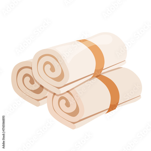 A stack of fluffy bath towels perfect for the bathroom spa or hotel isolated on white background.	