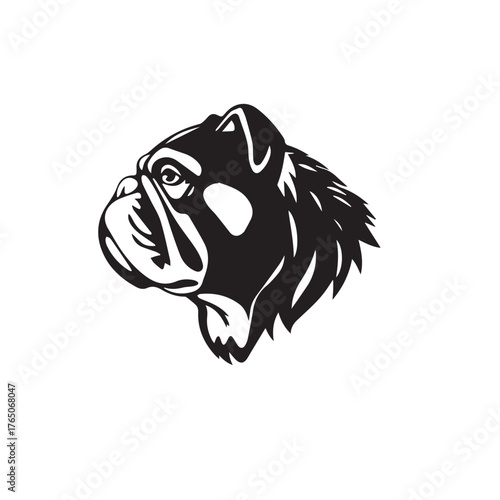 Black dog silhouette on white background. Bold black dog silhouette logo illustration. Dog vector design. 