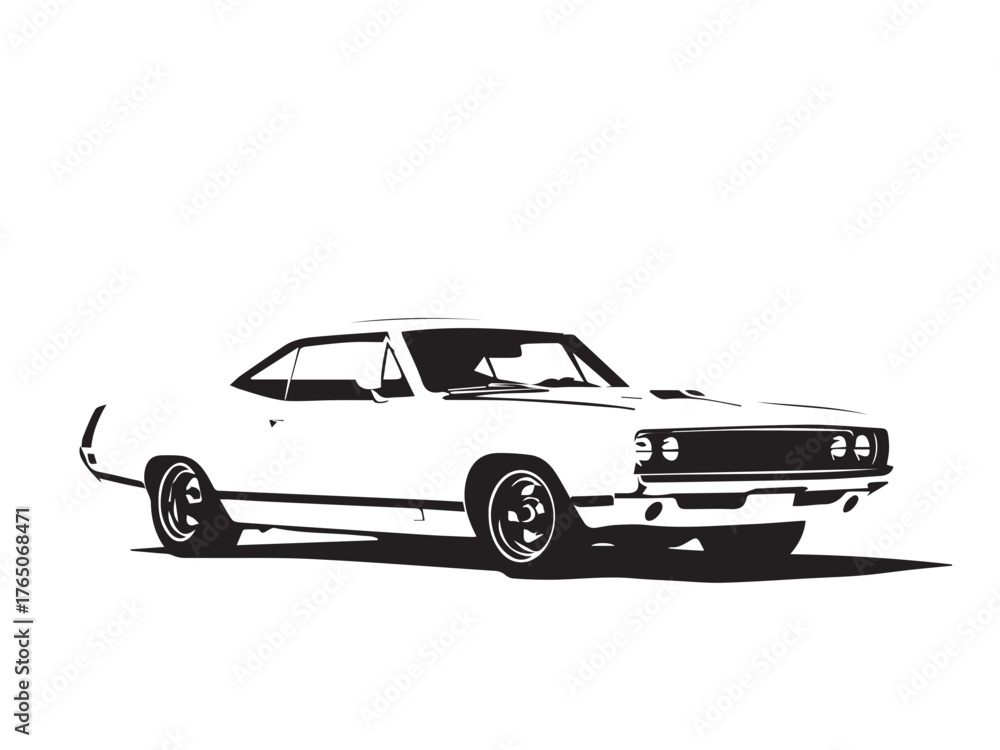 Naklejka premium Vintage classic muscle car silhouette. Vintage car silhouette isolated on white background. 