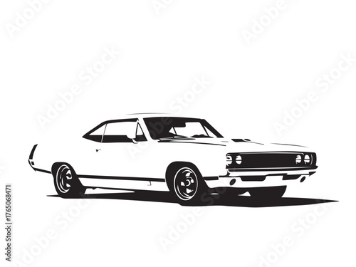 Vintage classic muscle car silhouette. Vintage car silhouette isolated on white background.	