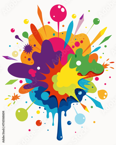 A colorful explosion of paint splatters and shapes depicting the creative chaos of the mind.. Vector illustration
