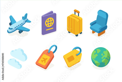 Travel, tourism 3d icon set: vacation, planning, transportation visuals collection