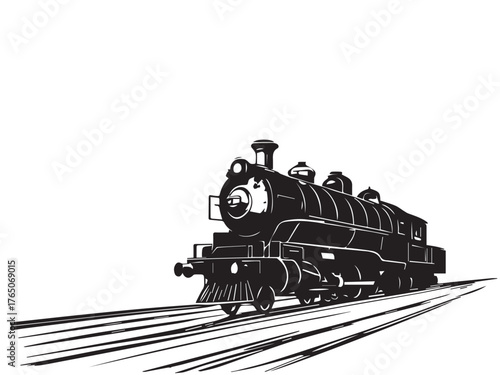 Vintage steam train silhouette on white background. Vintage steam locomotive train illustration. 