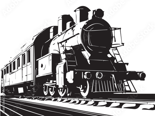 Vintage steam train silhouette on white background. Vintage steam locomotive train illustration. 