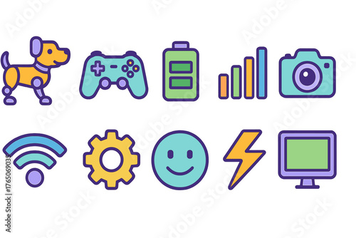 Technology and gadget icon set. Devices, gadgets, and tools in flat style.
