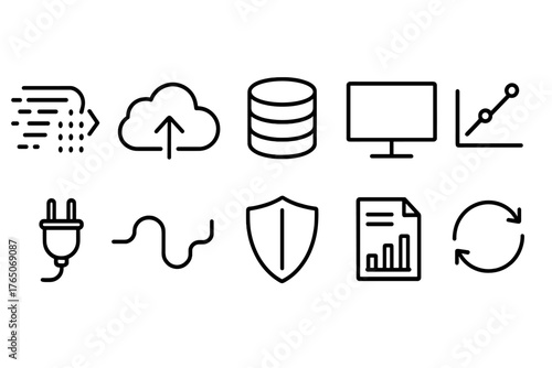 Cloud computing technology outline icon set. Data, internet, sync line icons collection