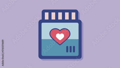 A memory card with a heart drawn on it symbolizing the idea that memory exercises not only benefit the brain but also overall emotional wellbeing and quality of life.. Vector illustration