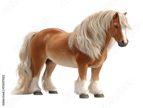 Majestic Haflinger Horse with Flowing Blonde Mane isolated on a transparent background