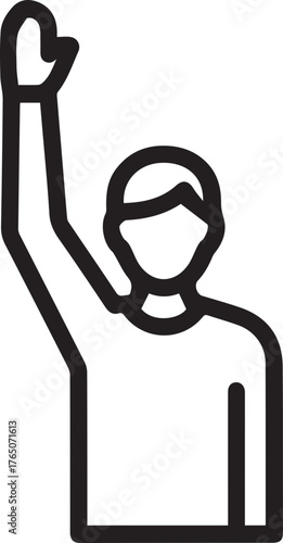 Dynamic silhouette of a person with raised hand, symbolizing participation, agreement, or a call for attention in a professional or educational setting.