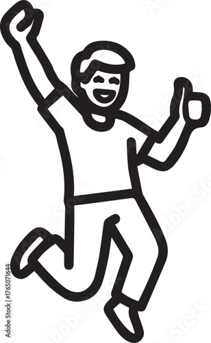 Energetic man celebrating victory with arms raised and thumbs up, embodying pure joy and achievement in a dynamic, expressive style.
