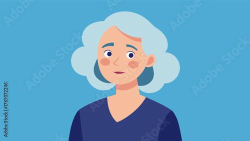 A senior woman at a family gathering smiling but with a hint of sadness as she struggles to remember who some of the people are lost in thought.. Vector illustration