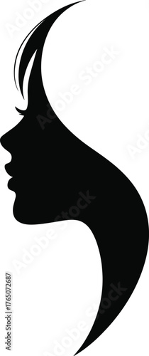 Elegant woman profile silhouette illustration, minimalistic female face design, abstract beauty art, fashion hairstyle concept, modern artistic vector graphic