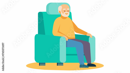 A comfortable and supportive recliner chair offering an ideal spot for an elderly person with dementia to relax and unwind while also providing proper support for their posture and. Vector