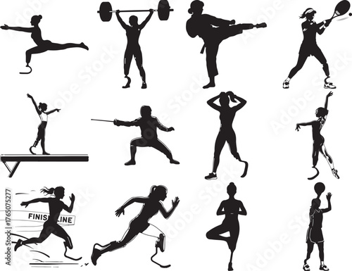 Silhouettes showcase adaptive athletes excelling in various sports highlighting inclusivity and determination in sports and fitness activities