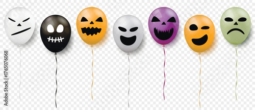 Halloween flying balloons isolated on transparent background