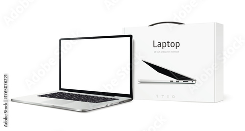 Laptop computer with package box mockup
