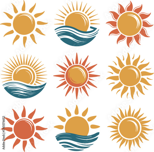 Collection of sun illustrations sun vector graphics summer suns sunshine sunbeam images