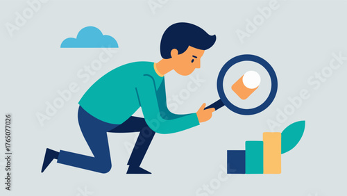A person looking through a magnifying glass at a small picture representing the detailed and insightful information that can be found in these kits.. Vector illustration