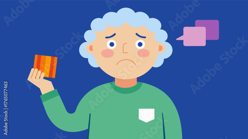 A person with various memoryrelated illnesses such as Alzheimers or dementia holding a memory card with a confused and frustrated expression on their face representing the. Vector illustration