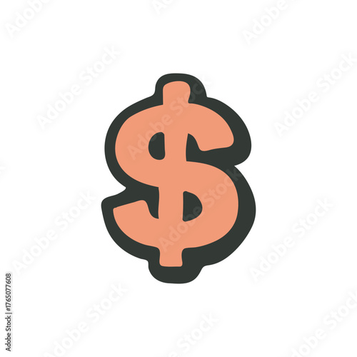 Large, bold dollar currency symbol illustrated in a distressed, hand-drawn style with a soft orange fill and thick dark gray outline, representing wealth, finance, and investment success.