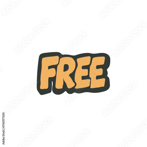 Dynamic Pop Culture Graphic Sticker Design with the Word FREE, Featuring Bold Retro Block Lettering in Orange-Yellow with a Thick Dark Outline
