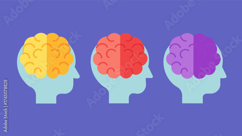 A series of sequential brain scans showcasing progressive brain atrophy a hallmark of frontotemporal dementia.. Vector illustration