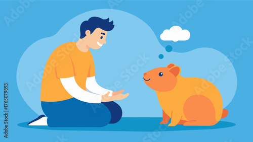 A the using a therapy guinea pig as a tool to help a client learn mindfulness and focus on the present moment improving their overall brain and mental health.. Vector illustration