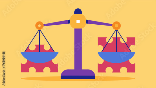 A scale with tered puzzle pieces on one side symbolizing the challenge of piecing together memories.. Vector illustration