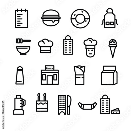 Bakery Education Line Icons Collection, Office and business icons vector set illustration