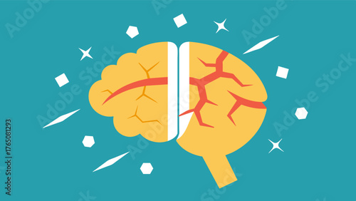 A depiction of the damage caused by a traumatic brain injury showing torn or severed axons and damaged neuronal structures and the potential longterm effects on brain function.. Vector illustration