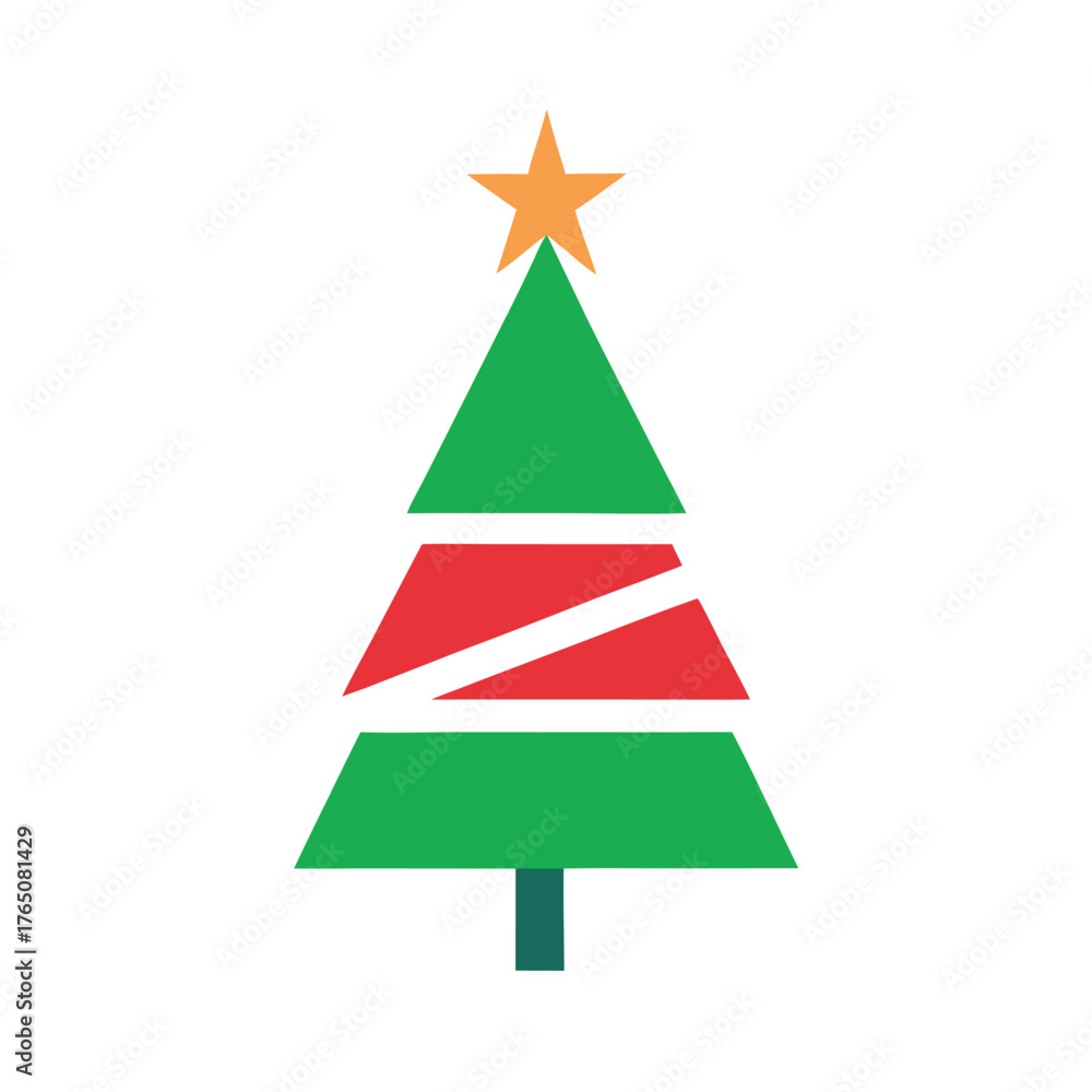 Fototapeta premium Flat Color Christmas Tree Logo Minimalist Vector