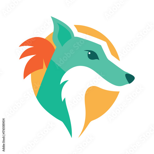 Flat Color Dog Head Logo Tropical Colorful Minimal Design